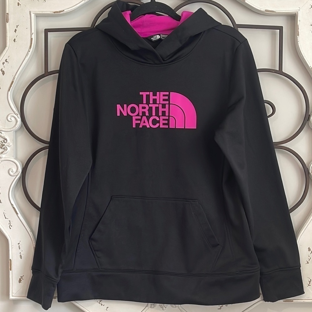 NORTH FACE PULLOVER HOODIE BLACK/PINK SIZE LARGE